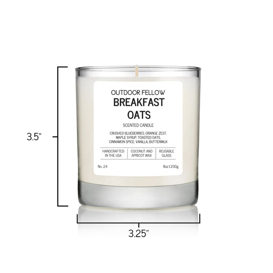 Breakfast Oats scented candle is 3.5 inches tall and 3.25 inches in diameter