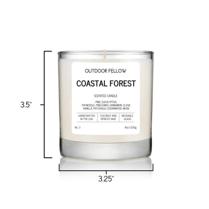 Coastal Forest candle measurements are 3.25 inches in diameter and 3.5 inches tall