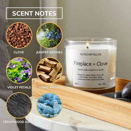 Fireplace and Clove Scent Notes include clove, juniper berries, violet petals, guiacwood, cedarwood ashes and spruce