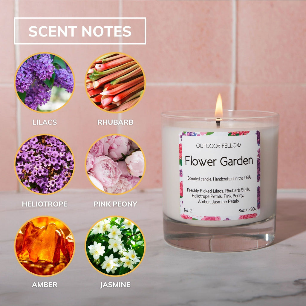 Flower Garden scent notes include lilacs, rhubarb, heliotrope, pink peony, amber and jasmine
