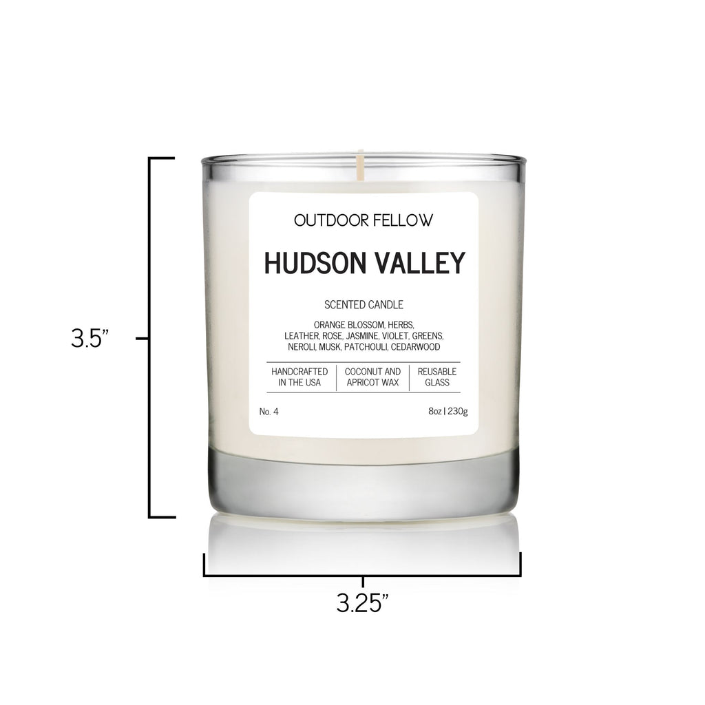 Hudson Valley scented candle measurements are 3.25 inches in diameter and 3.5 inches tall