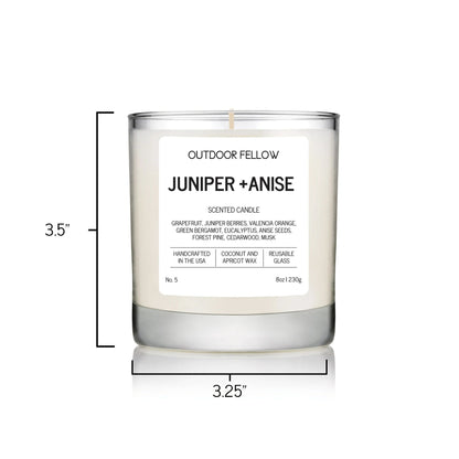 Juniper and Anise candle is 3.5" tall and 3.25" in diameter