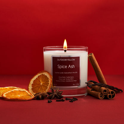 Spice Ash scented candle with orange slices, star anise, clove buds, cinnamon and vanilla beans