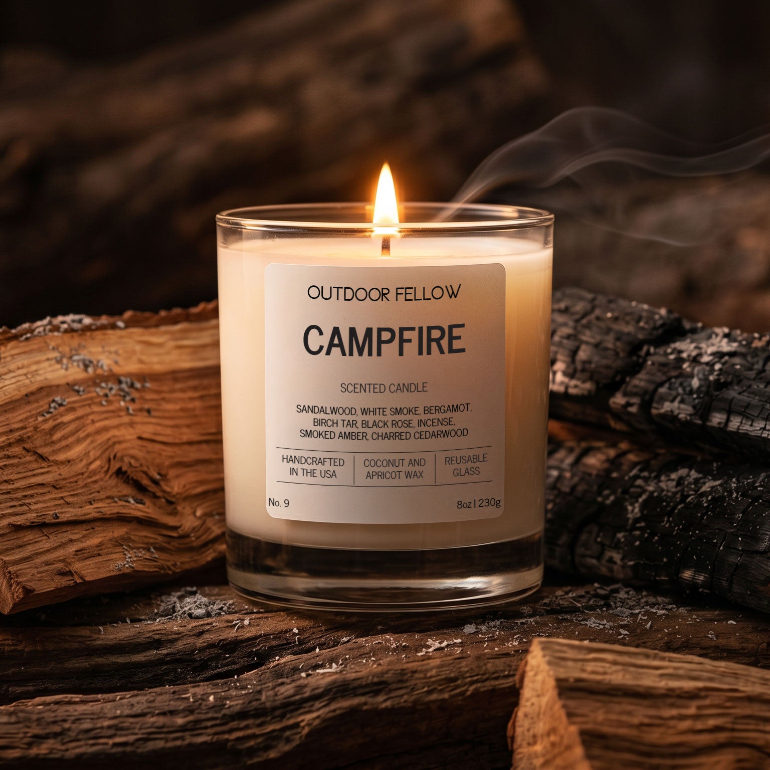 Campfire Scented Candle – Smoky, Earthy, Warm | Reusable Rocks