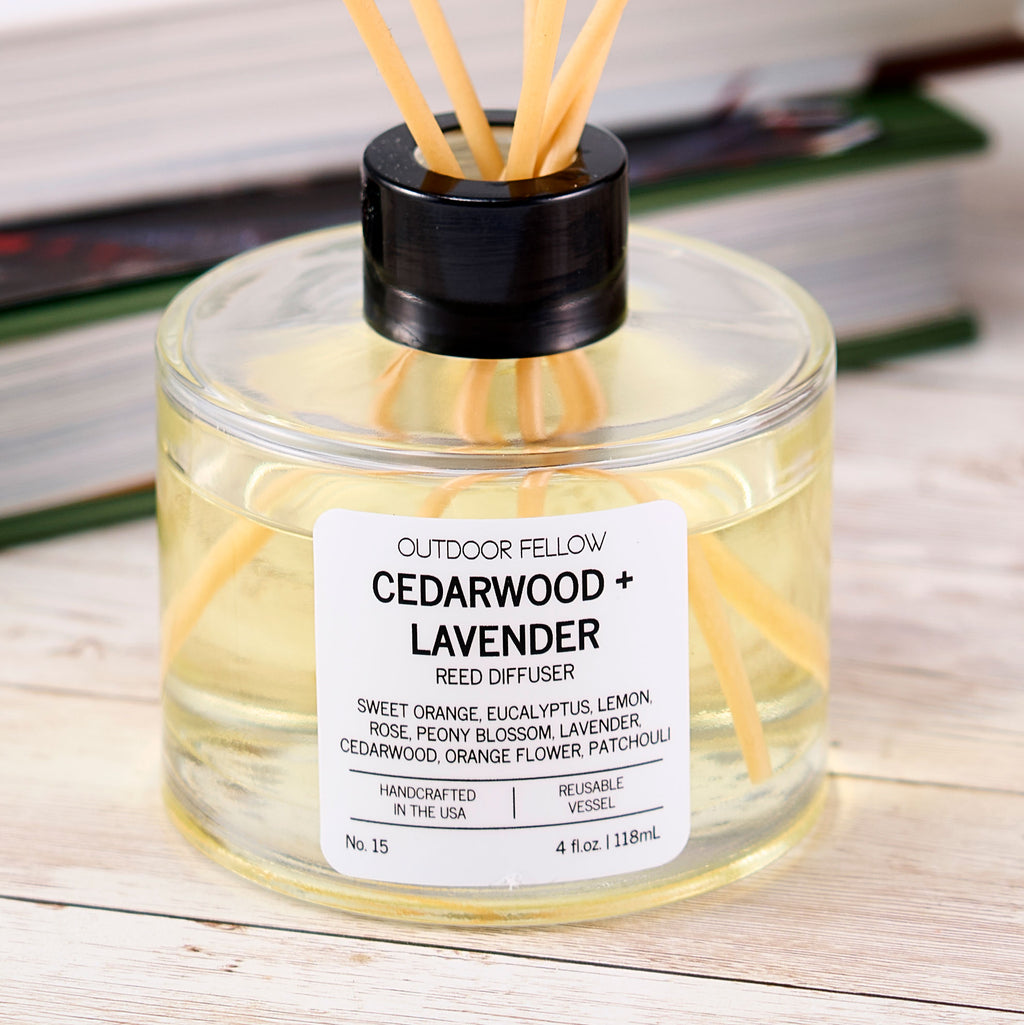 Close up of Cedarwood and Lavender reed diffuser