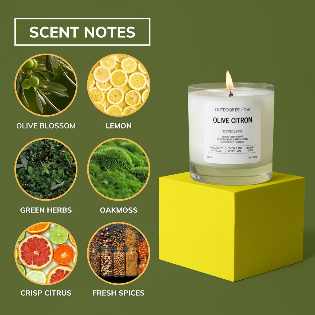 Olive Citron scent notes include olive blossom, lemon, green herbs, oakmoss, crips citrus and fresh spices