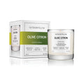 Olive Citron scented candle and packaging on white background