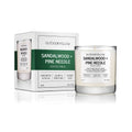 Sandalwood and Pine Needle scented candle with packaging