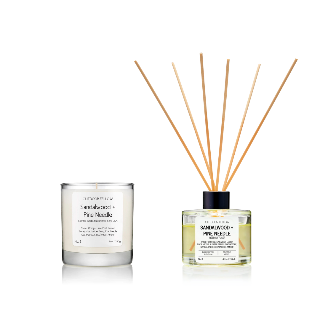 Sandalwood and Pine Needle scented candle and reed diffuser