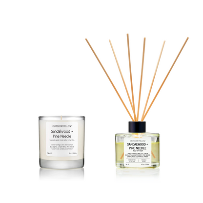 Sandalwood and Pine Needle scented candle and reed diffuser