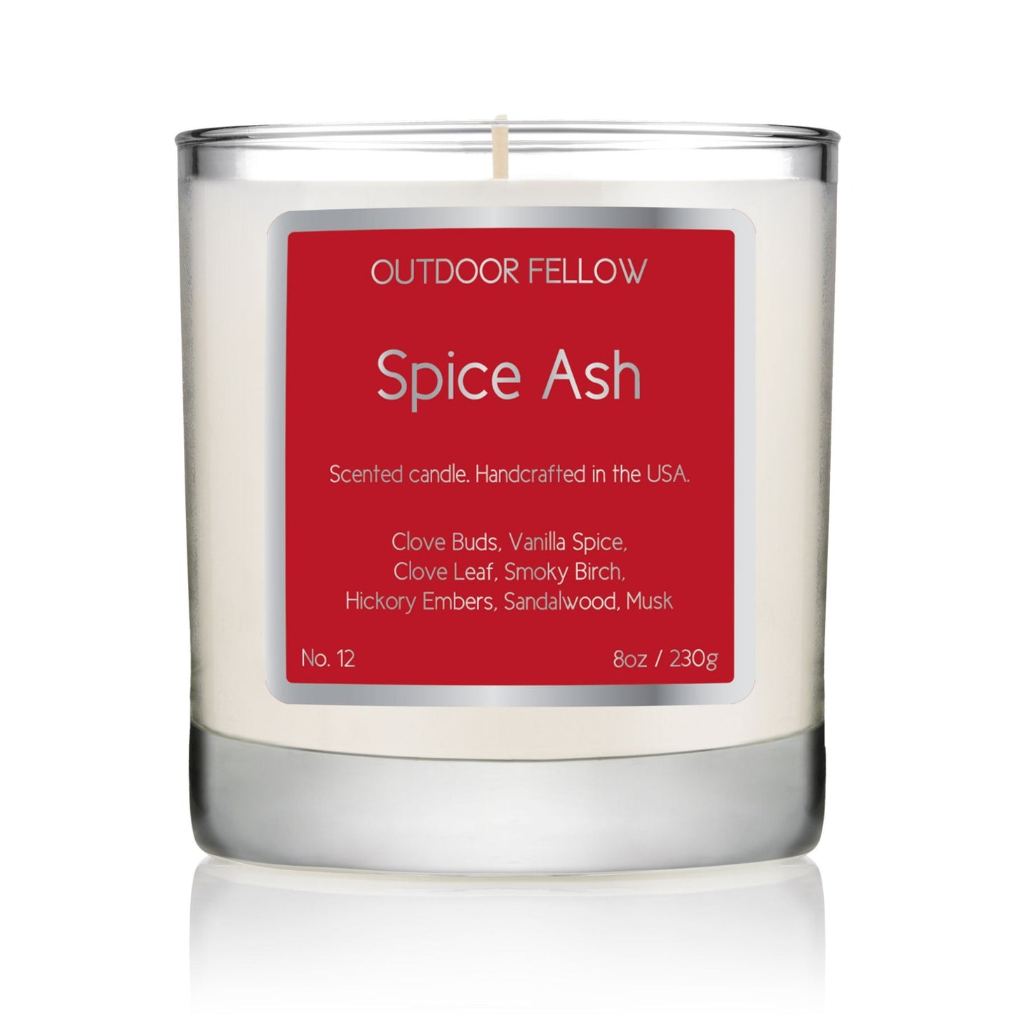Spice Ash scented candle on white background