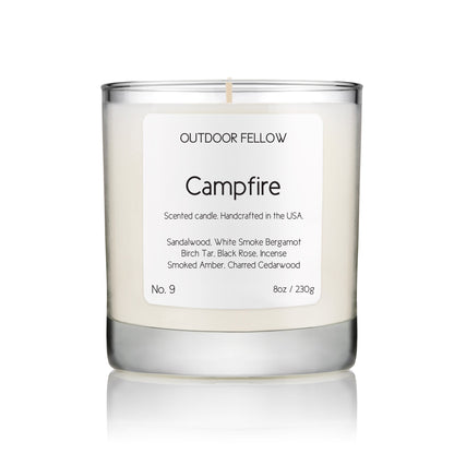 Campfire scented candle on white background