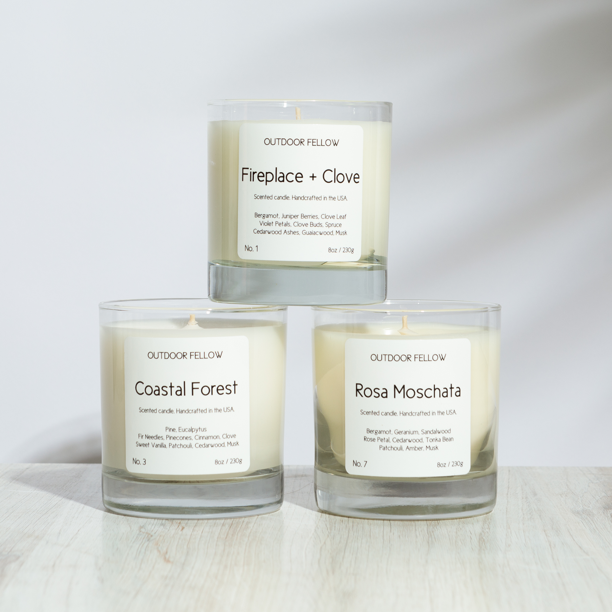 Group of three Outdoor Fellow scented candles