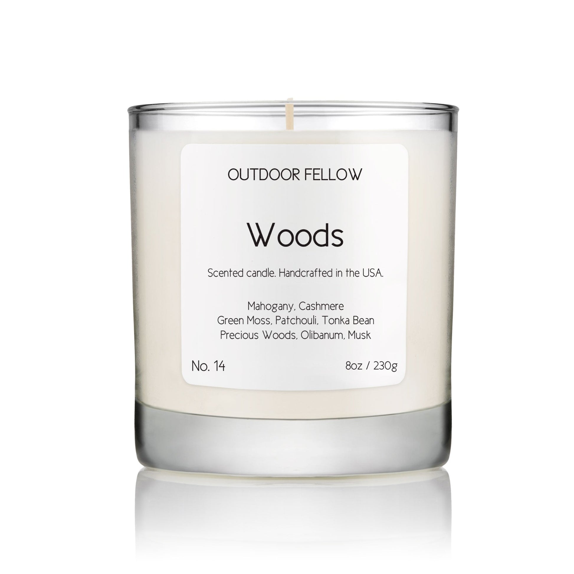 Woods scented candle on white background